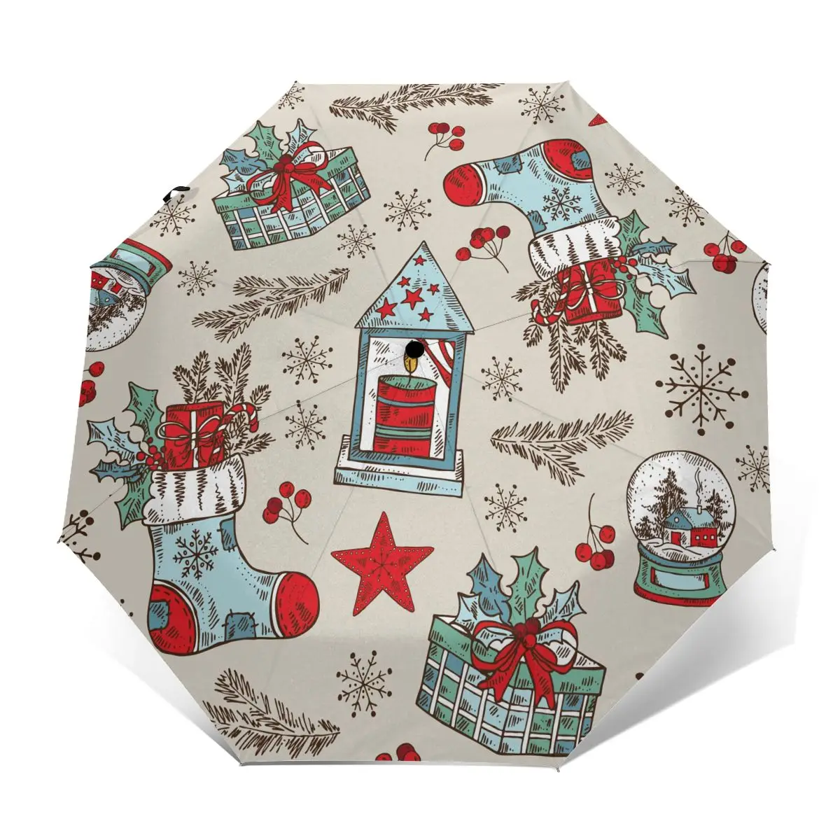 

Automatic Umbrella Christmas Boots Bell Star Candle And Present three-fold umbrella women men rain umbrella