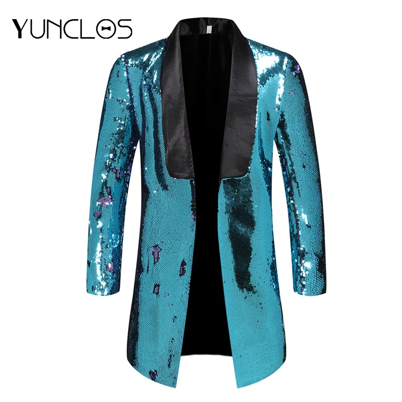 Блестящий золотистый блестящий мужской пиджак с пайетками украшенный смокинг