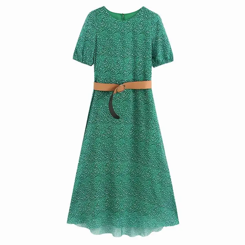 Летнее платье с поясом Лето 2020 новые модные принты шифоновые платья подкладкой