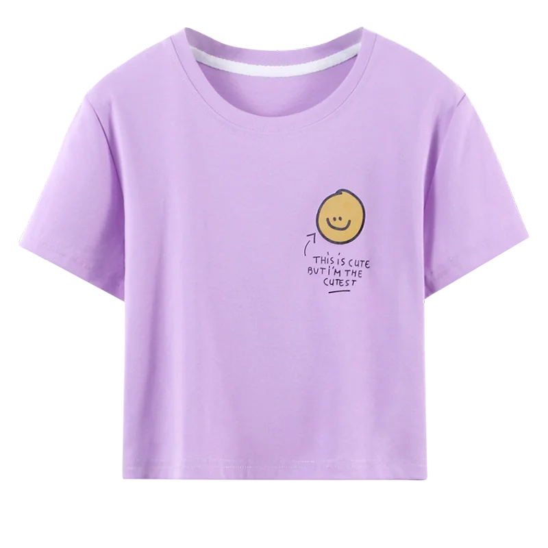 

Print Cartoon Crop Top T Shirts Women 2020 Summer Short Sleeve Empire White T Shirt Women Cotton 100% Casual Ladies Tops Cute