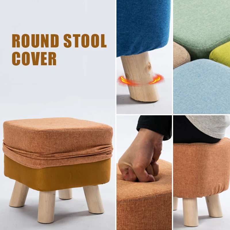 

Elastic Footstool Cover Cotton Linen Washable Stretch Sofa Protector Ottoman Slipcover Ottoman Pouffe Foot Rest Stool Covers