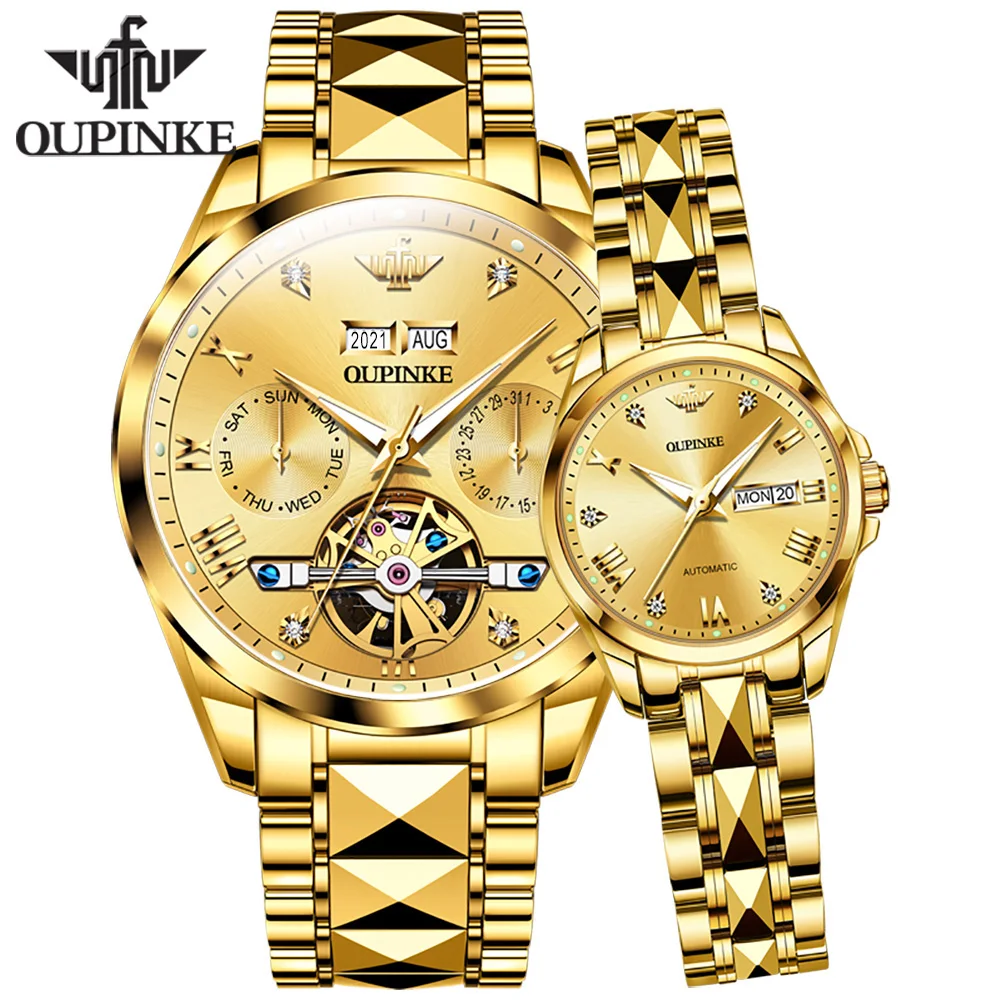 OUPINKE Men Women Watches  Luxury Automatic Mechanical Couple Watch Stianless Steel Watch Men  Waterproof Business  Laies Watch