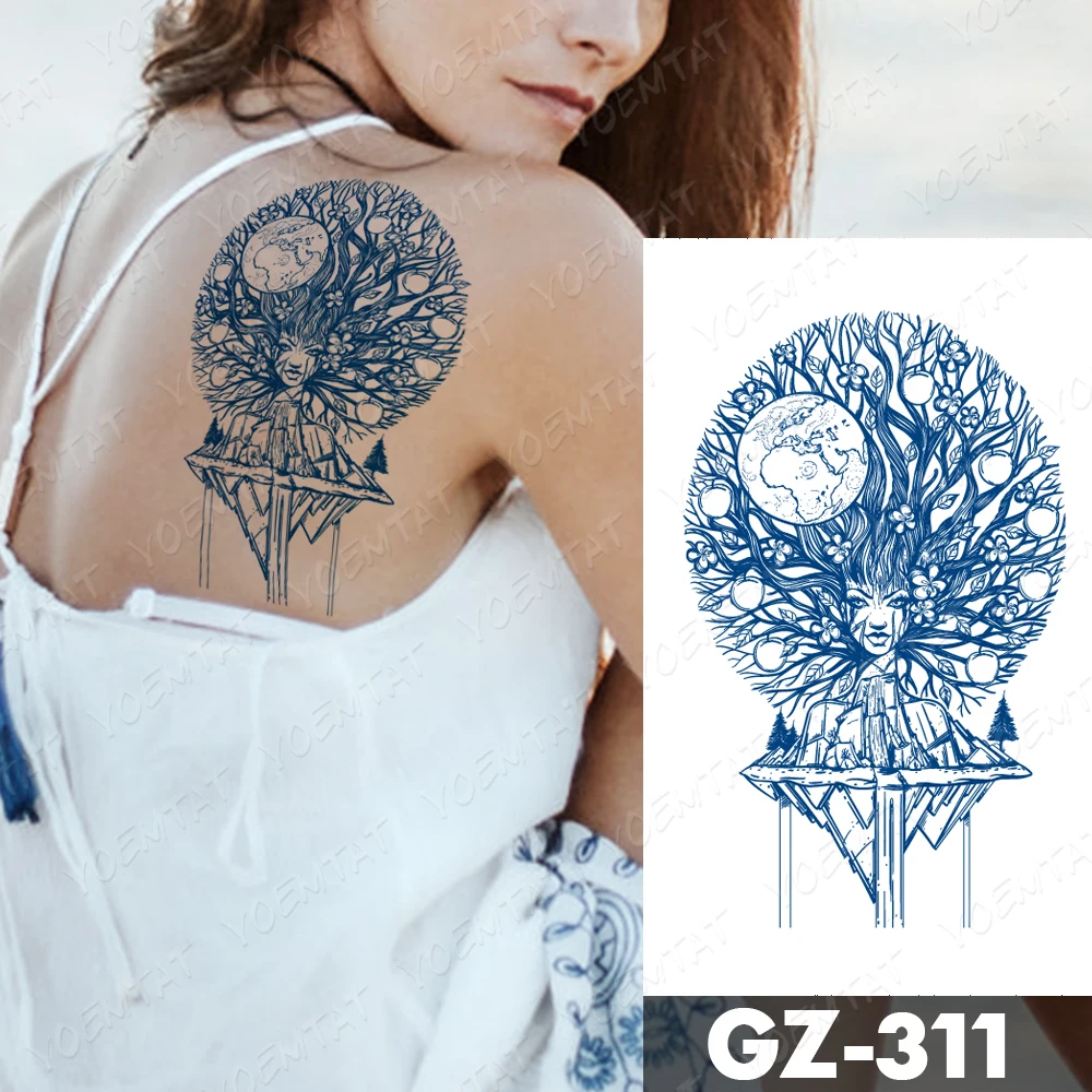 Водостойкая Временная тату-наклейка с чернилами дерево девочка кукла тату для