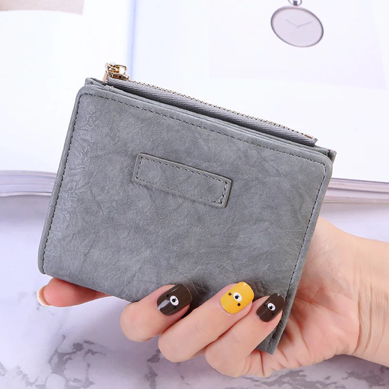 Новинка женский кошелек Одноцветный из искусственной кожи 2 складки на молнии