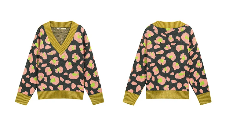 Samstree, пуловер с цветочным принтом, женские свитера, Осень-зима, мохер, с цветными блоками, с рукавом Бишоп, повседневные, офисные, женские топы