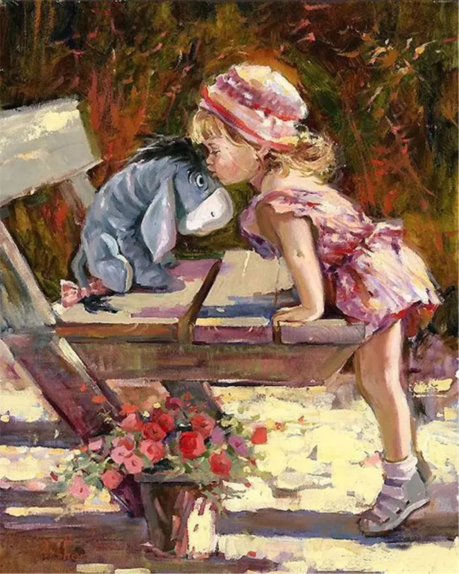 

Cute kid girl kissing oil painting Needlework, Cross stitch kits Stylish for Embroidery,Patterns 14CT DIY Handmade