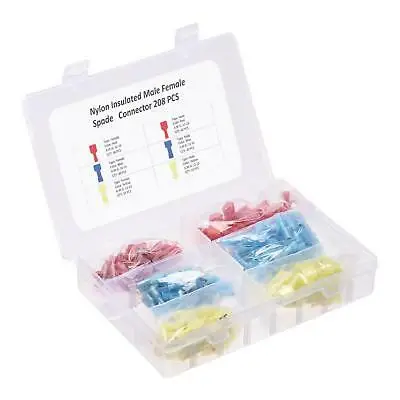 

Wire Terminals Connector Crimp Spade Nylon Insulated Male Female Kit Set 208 Pcs