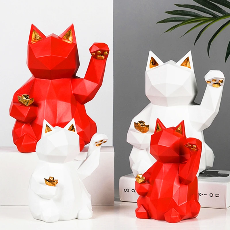 Скандинавский минималистичный Декор счастливая кошка геометрические статуи