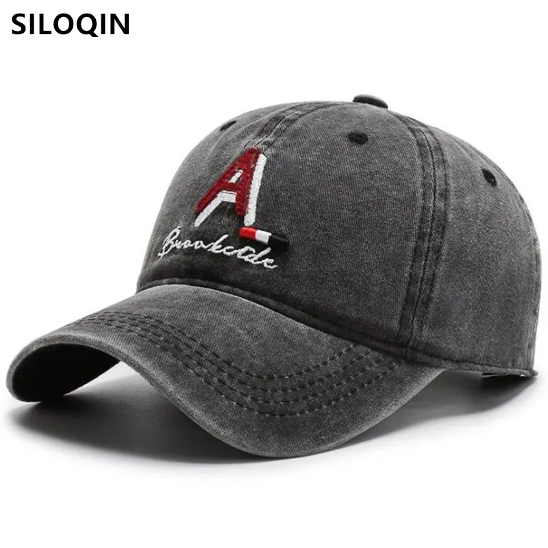 

SILOQIN Men Women Washed Cotton Letter Embroidery Baseball Caps Snapback Cap Adjustable Size Casual Sports Cap Bone Couples Hats