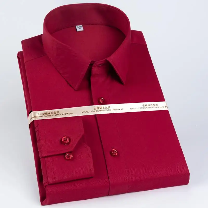 

Men's Classic-fit Non-iron Solid Dress Shirt Pocket-less Design Standard-fit Wrinkle-Resistant Long Sleeve Casual Cotton Shirts