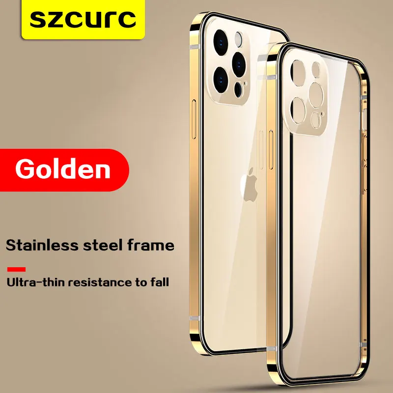 Funda protectora ultradelgada de acero inoxidable para iphone, carcasa de lujo de alta gama con lente todo incluido, antica&iacute;da, para modelos 13 Pro max y 12-4