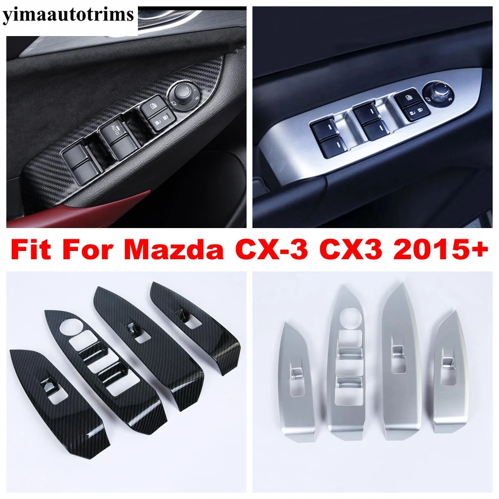 

Car Armrest Window Glass Lift Button Panel Cover Trim ABS Carbon Fiber Look / Matte Accessories For Mazda CX-3 CX3 2015 - 2021