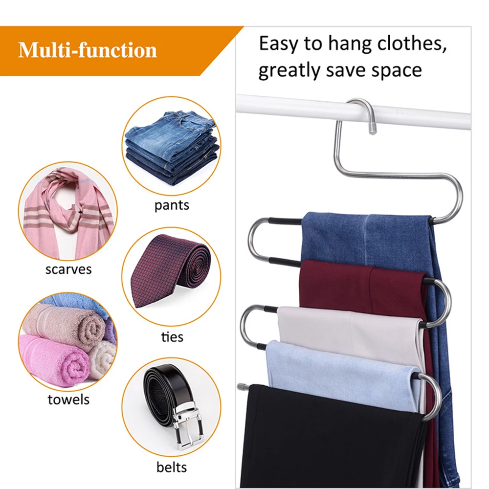 Trouser Hanger Hangers S-Type Clothes Pants Non-Slip Closet Organizer For Scarf Jeans Trousers Towels | Дом и сад