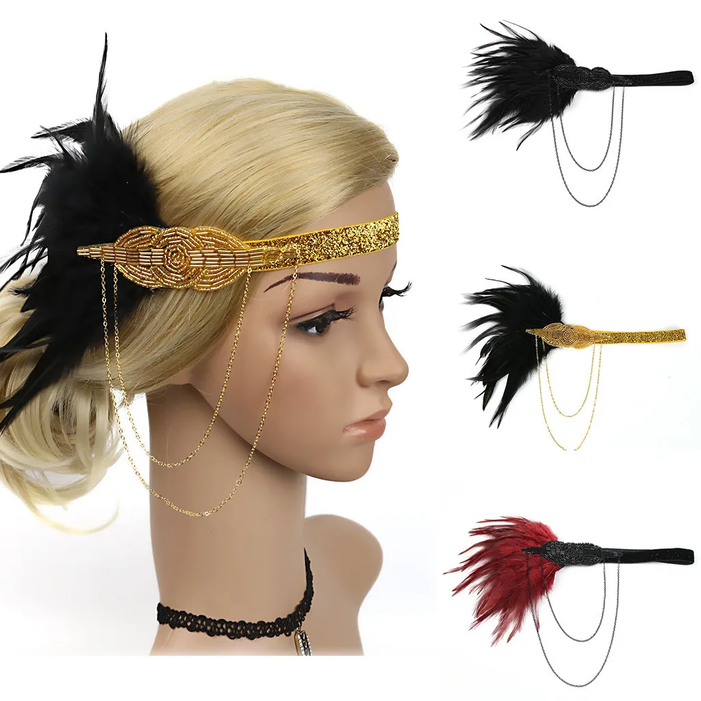 Головной убор с перьями 20 s аксессуары для волос украшенный кристаллами головной