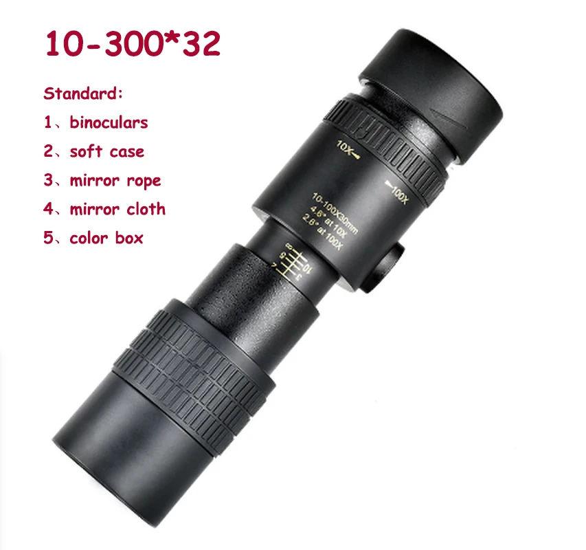 

4K 10-300X40mm Super Telephoto Zoom Monocular Telescope with BAK4 Prism Lens for Beach Travel Outdoor Activities Sports