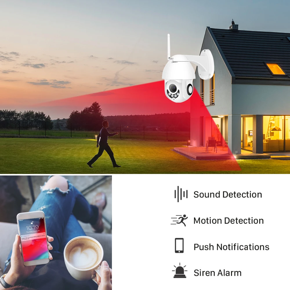 Внешняя камера 1080P PTZ Wifi IP 5 кратный оптический зум скоростная Купольная Wi Fi 2 Мп ИК