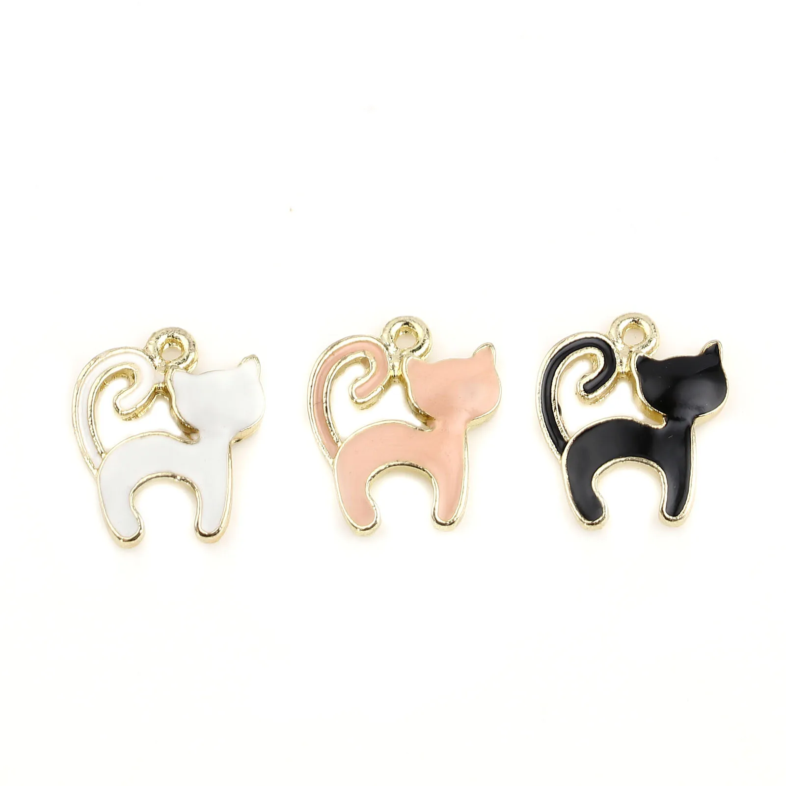 

Doreen Box Cute Charms Cat Animal Gold Color White/Pink/Black Enamel Pendants DIY Making Necklace Jewelry Gifts 15mmx13mm,10PCs