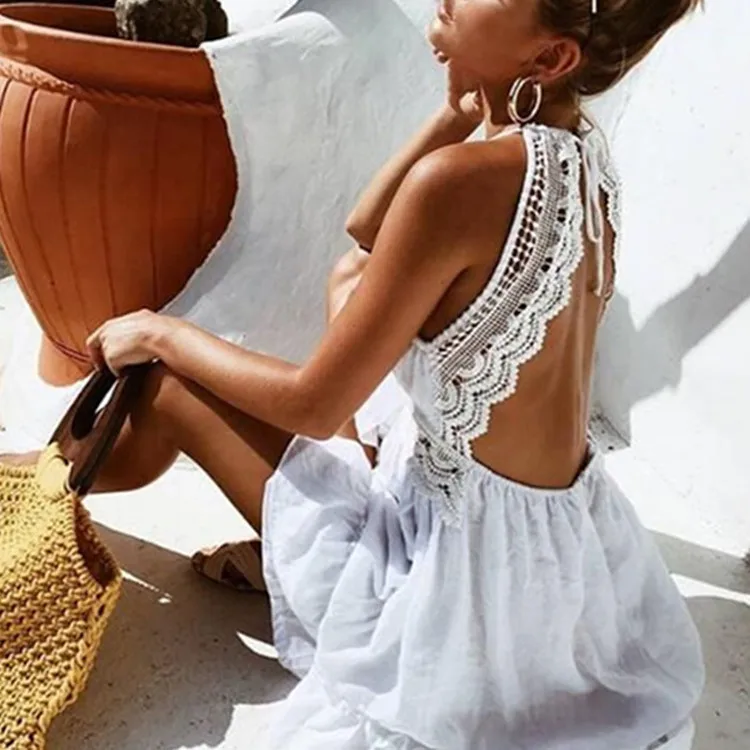 

ONCE Off Shoulder Strap Lace Summer Dresses Women Ruffle Pleated Short Dress Pink Elegant Holiday Loose Beach Mini Dress