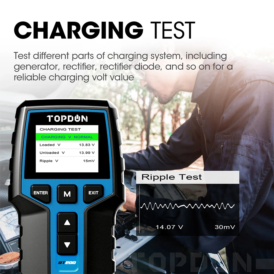

TOPDON BT200 12V Car Battery Tester Digital Automotive Diagnostic Battery Tester Analyzer Vehicle Cranking Charging Scanner Tool