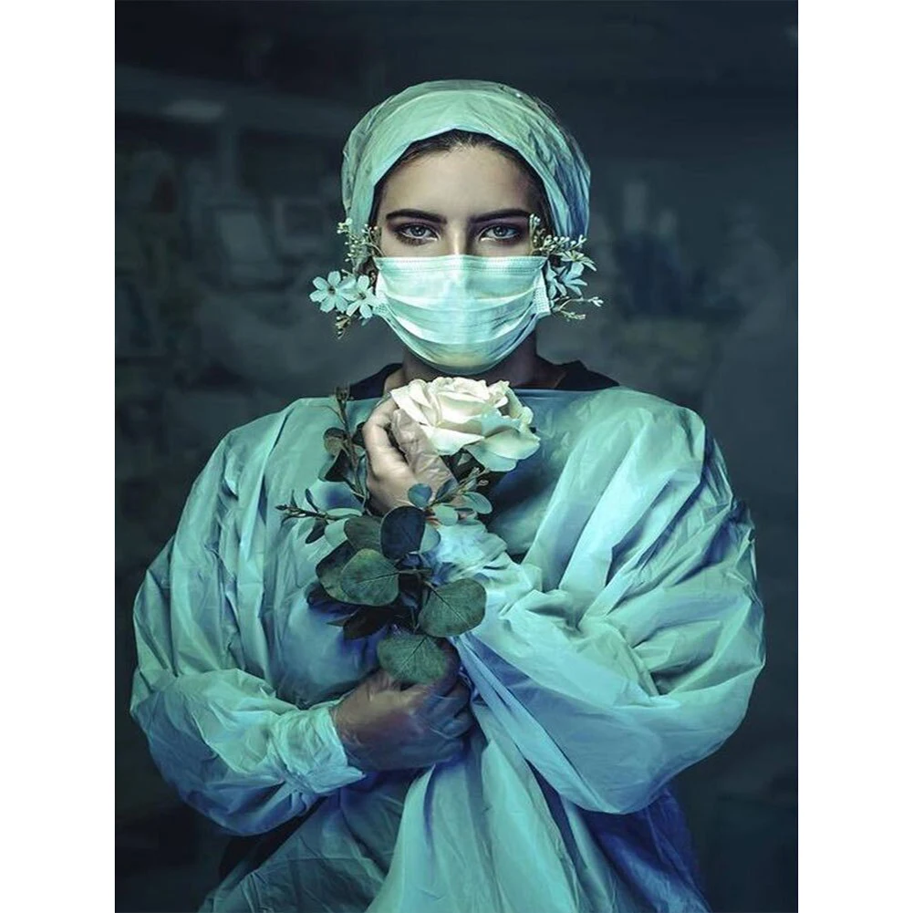 

5D DIY Nurse, Doctor Holding White Rose Angel Diamond Painting Full Drill Embroidery Cross Stitch Mosaic Craft Home Decor Gift
