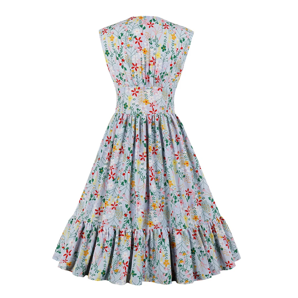 Женское винтажное платье без рукавов SISHION V-образный вырез однобортное летнее