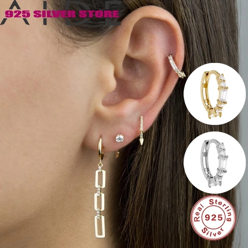 

Aide 925 Sterling Silver Fashion Rectangular Earrings Glass Hand Craft Geometric Earrings Jewelry Silver Color Hoop Earring