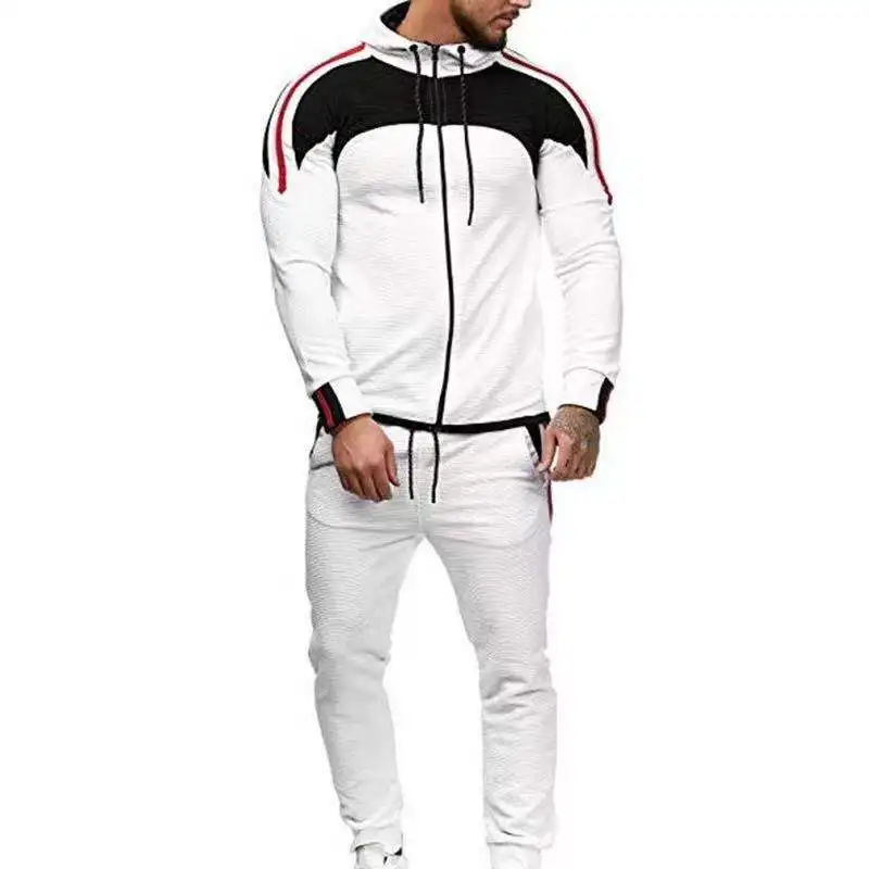 

Fashion sportswear suit 2021 spring and autumn color matching two-piece men's zipper hooded sweatpants 2-piece jogging suit