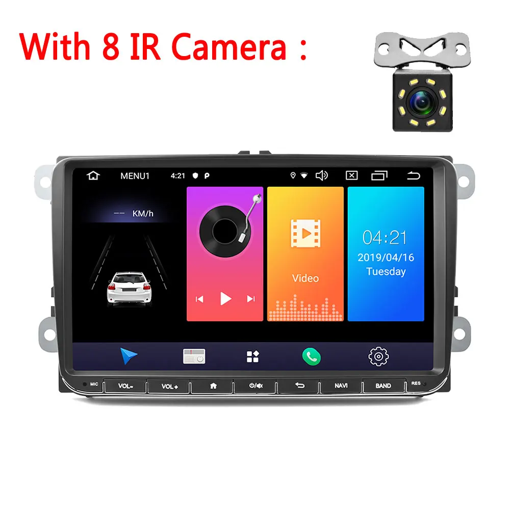 With 8 IR Camera AMPrime Android 9,0 автомобильный радиоприемник стерео 9 ''емкостный сенсорный экран gps wifi Bluetooth 2G+ 16G память Авторадио для Passat Golf MK5 - Цвет: With 8 IR Camera