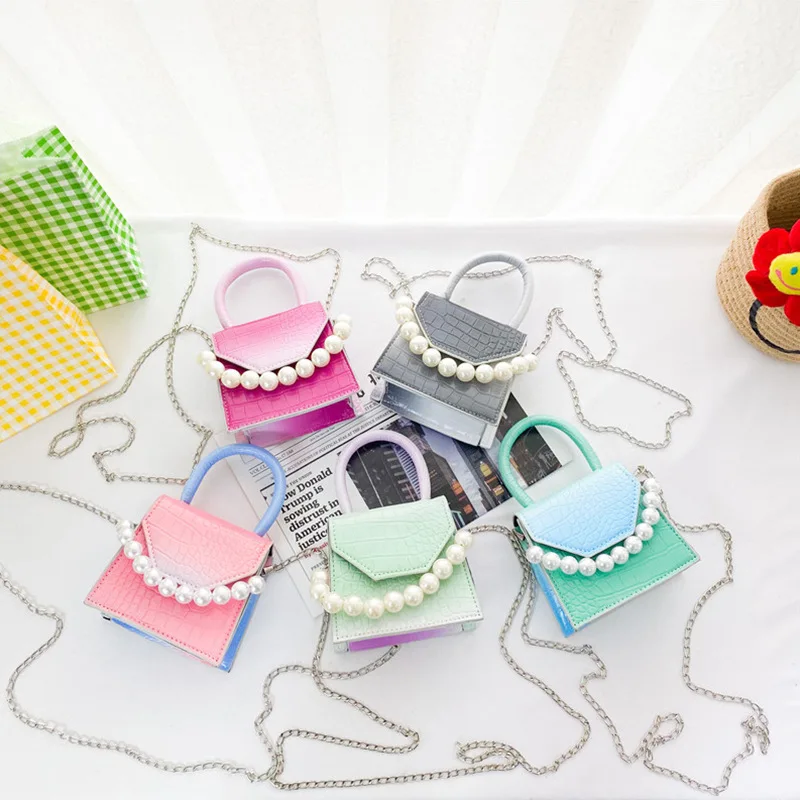 

Kids Mini Purse 2021 Cute Little Girl Leather Crossbody Bag Kawaii Girls Small Coin Pouch Kid Pearl Pures and Bags Tote