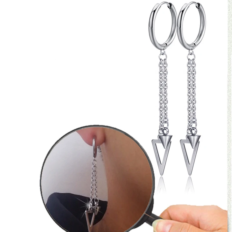 

1Pcs Korean Fashion Long Tassel Chain Earrings Male Earless Stainless Steel Earrings Jewelry