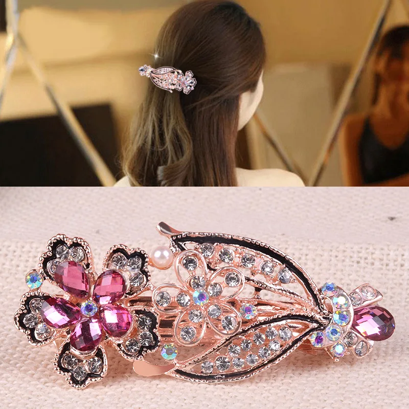 

Korean Version of Rhinestone Hair Accessories Horsetail Clip Headdress Wild Women's Hairpin Fresh Spring
