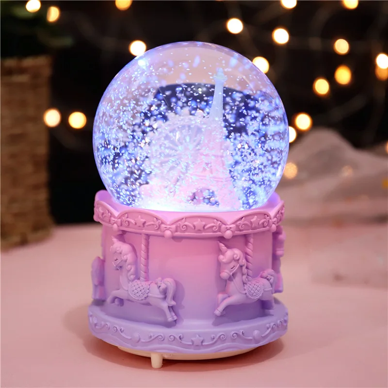 Стеклянная музыкальная шкатулка снежное освещение Эйфелева башня украшение для
