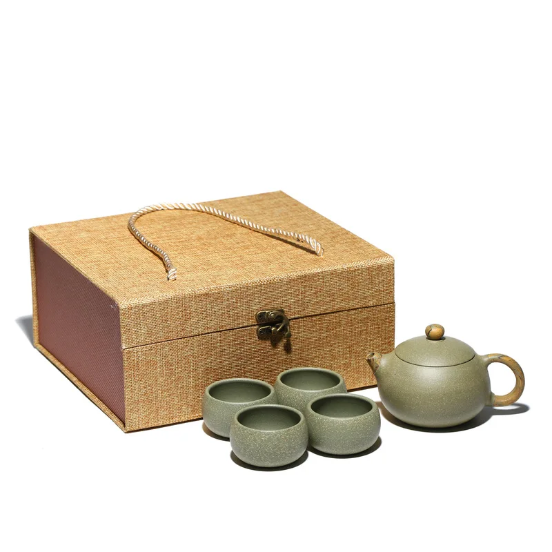 

Teapot Set teapot one pot four cups teapot factory raw bean green mud purple clay teapot handmade authentic Li Haiyan