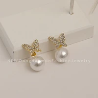 new design hot sale fashion jewelry high end luxury zircon pearl earrings smart butterfly earrings womens gifts