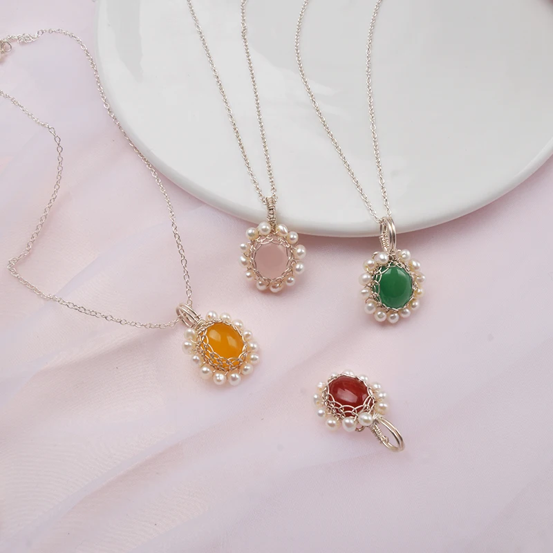 Натуральный пресноводный жемчуг ASHIQI Агатовая подвеска на ожерелье из серебра 925