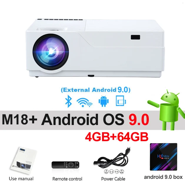 WZATCO Full HD проектор 1920x1080 Разрешение светодиодный проектор поддержка AC3 домашний кинотеатр 5500 люмен(опционально Android 9,0 wifi) M18 - Цвет: M18 add 64GB