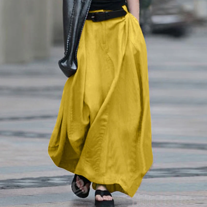 

Женские длинные юбки из льна и хлопка, праздничная Повседневная пляжная юбка макси с эластичным поясом, винтажные летние юбки в стиле бохо, ...