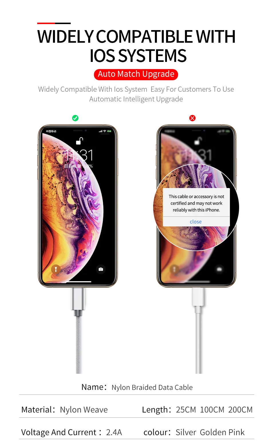 ROCK металлический USB кабель для iPhone 8, 7, 6, 6 S X, сплав, нейлоновая оплетка, быстрый usb кабель для зарядки iPhone X, 10, SE, 5, 5S, зарядное устройство для iPhone
