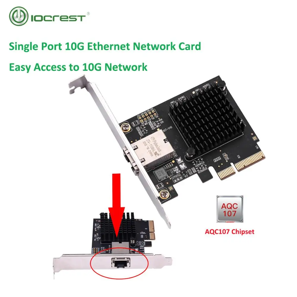 IOCREST Pcie x4 to Single Port 10 Gbase Ethernet Gigabit Nic Pci Express 10G/2.5G/1000M/100/10M RJ45 Lan Network Adapter Card | Компьютеры