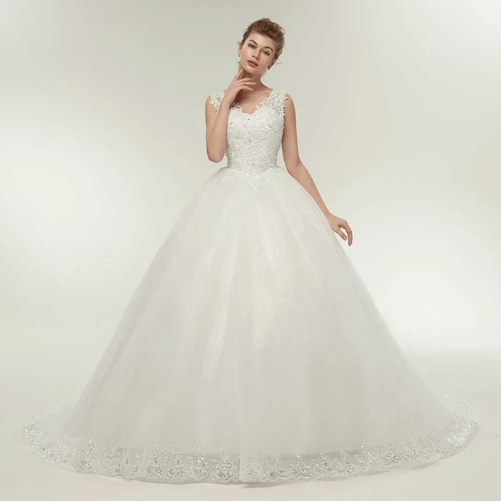

2022 Ball Wedding Dresses Double Shoulder Long Train Lace Bridal Dress Plus Size Customized Gowns Real Photo robe mariage