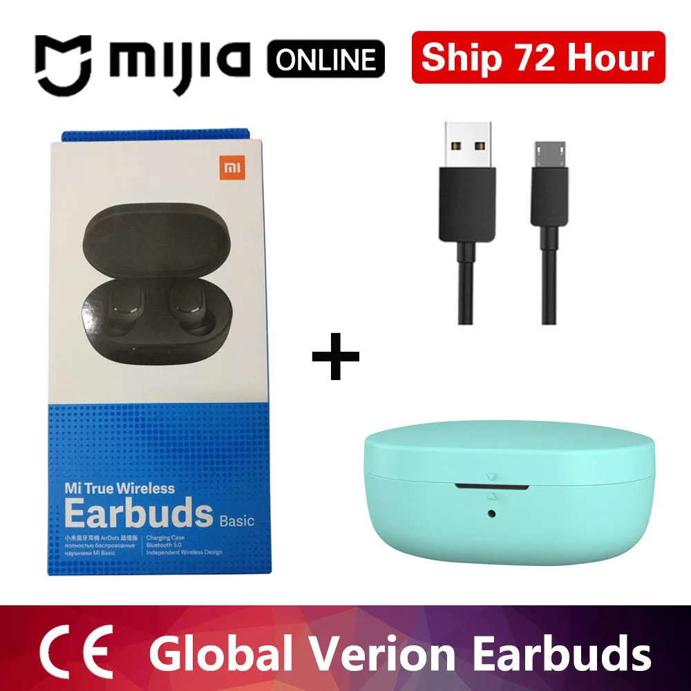 redmi green case Xiaomi Redmi Airdots TWS Bluetooth наушники стерео бас BT 5,0 наушники с микрофоном свободные Наушники управление AI - Цвет: redmi green case