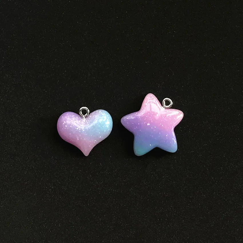 

10pcs Cuet Gradient Resin Flatback Glitter Heart And Star For Necklace Keychain Pendant DIY Making Accessories