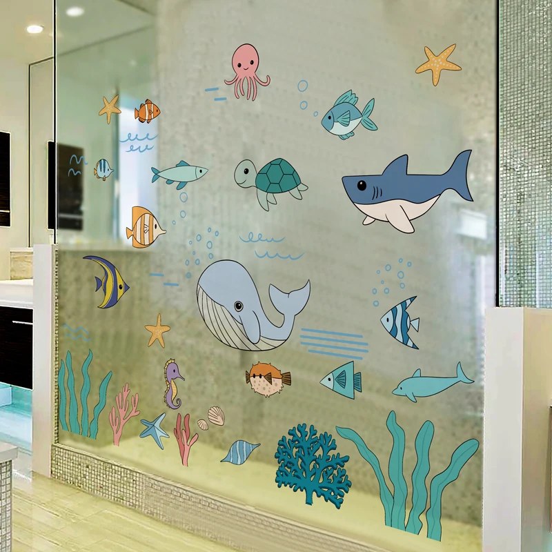 

Sea World Animals Wall Stickers Kids Room Decor Aesthetic Wall Decals Children Bedroom Bathroom Decoration Nursery Art Mural DIY