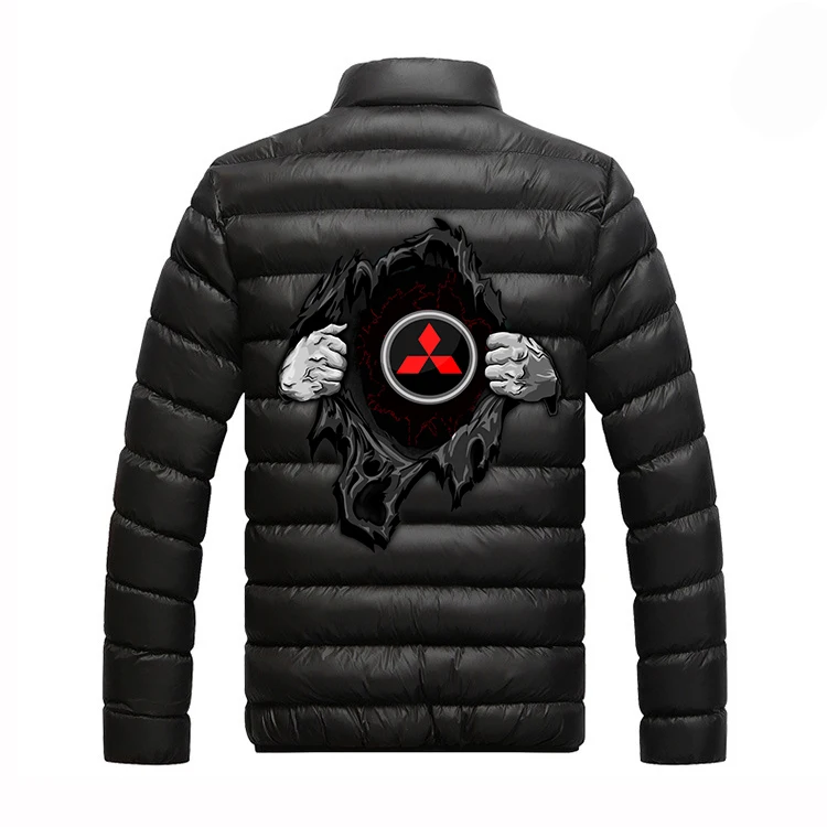 

Men's Winter Mitsubishi Car Logo Print Zipper Casual Commission Padded Coats College Warm Male Hip Hop Coat Tops Jackets