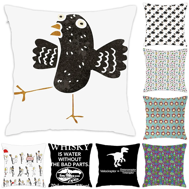 

[Douladou]Funny Artwork Polyester Cushion Covers Pillow Case Polyester Decorative Pillowcase Black Throw Pillow Case45x45CM