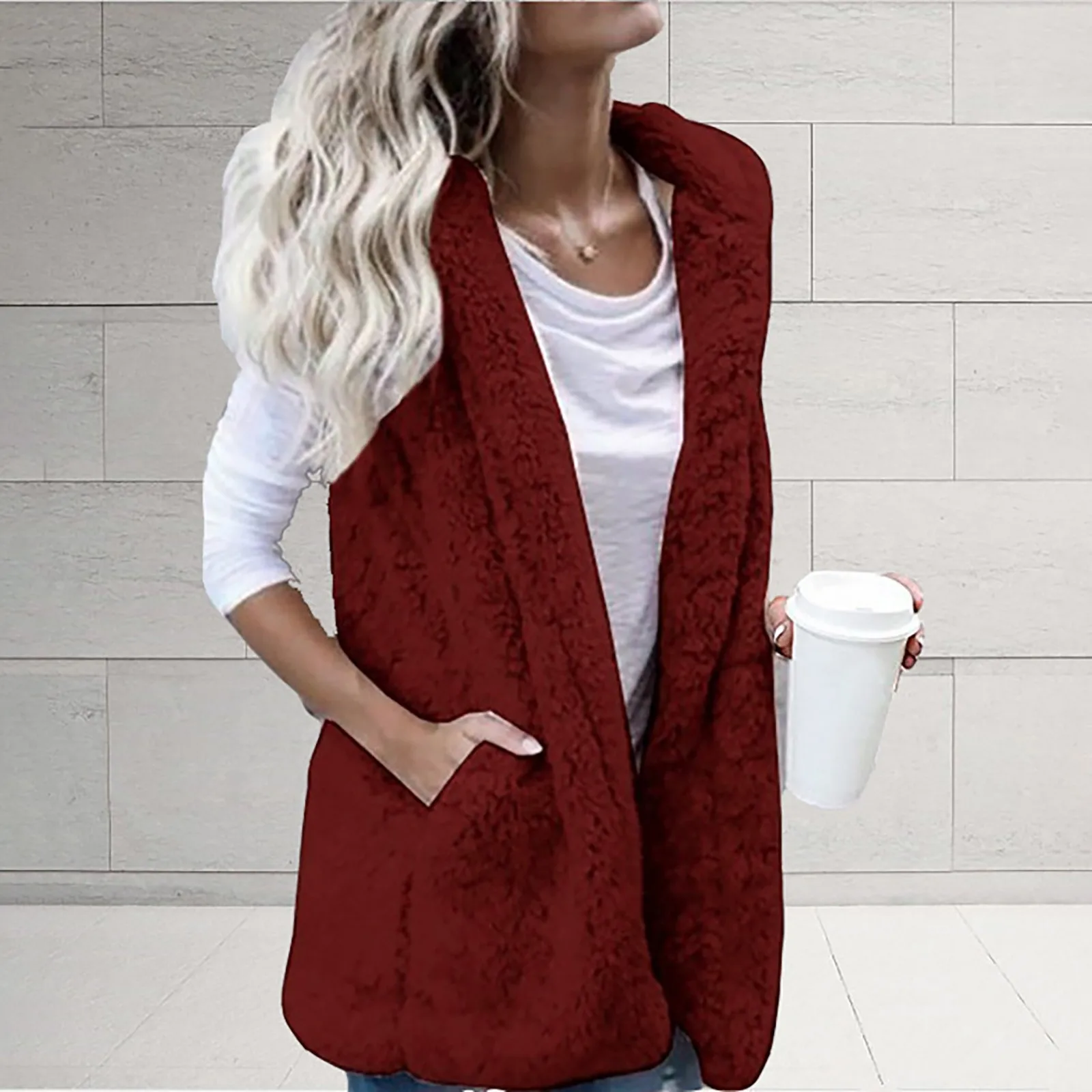 

Womens Vests Winter Warm Casual Hoodie Outwear Solid Color Plus Size Clothes Female Pocket Jackets 2021 Windproof Waistcoat