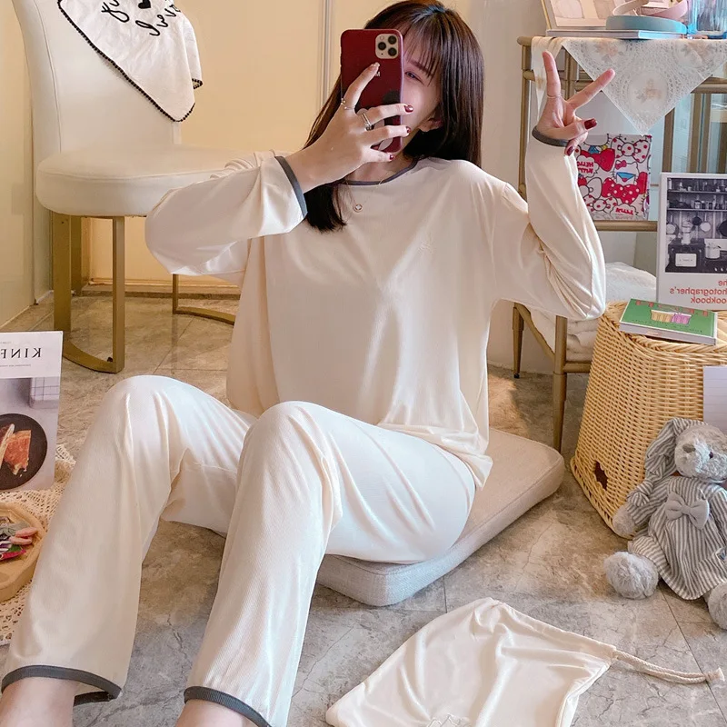 2021 Spring Summer New Nightwear Women's Pajamas Sets Long Sleeve Japanese Household Suit Sleep Wear Thin Sleepwear Round Neck