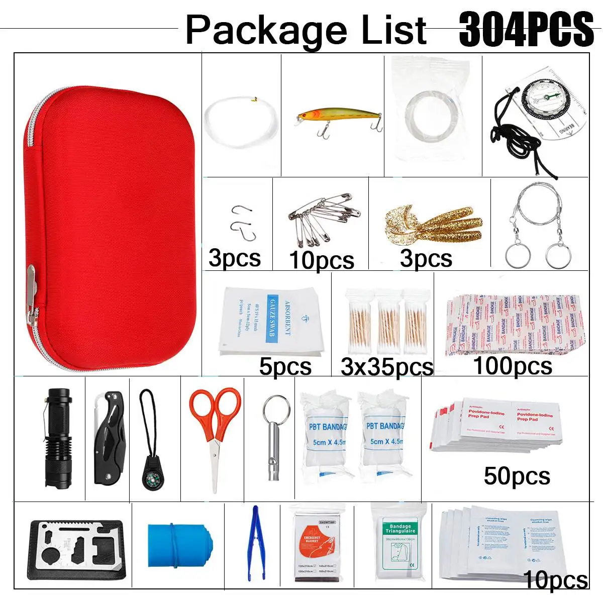 

145/261/304 Pcs First Aid Bag Kit Camping Hiking Car Portable Outdoor Medical Emergency Kit Treatment Pack Survival Rescue Box