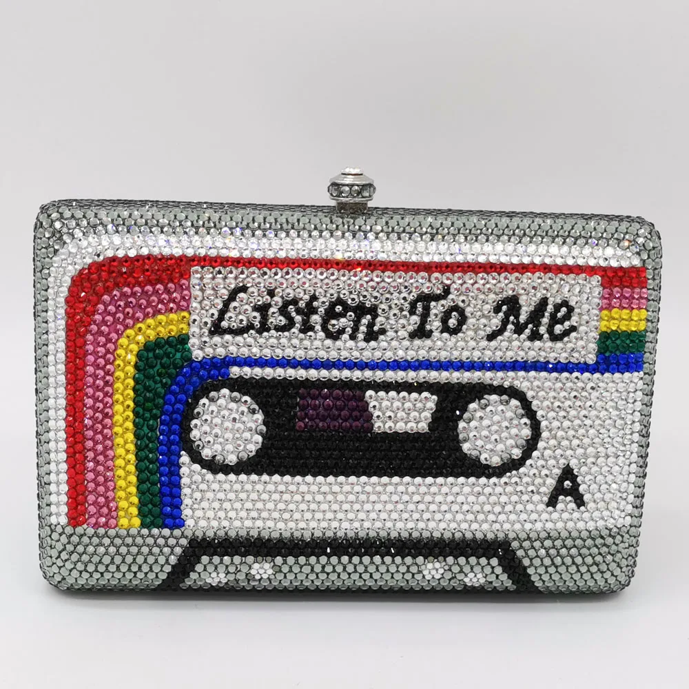 Бутик De FGG Listen2ME Кассетная лента клатч женские хрустальные вечерние сумки Свадебная вечеринка Алмазная коробка Minaudiere сумочка и кошелек