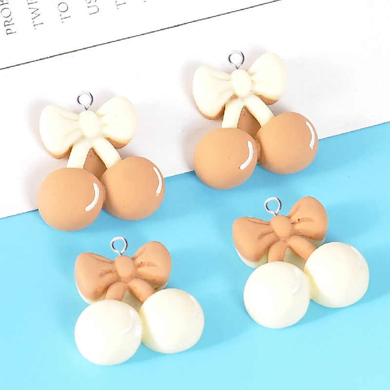

10pcs Cute Milk Tea Color Fruit Cherry Resin Charms Pendant DIY Earring Patch for Phone Case Jewelry Making Lovely Pendant C721